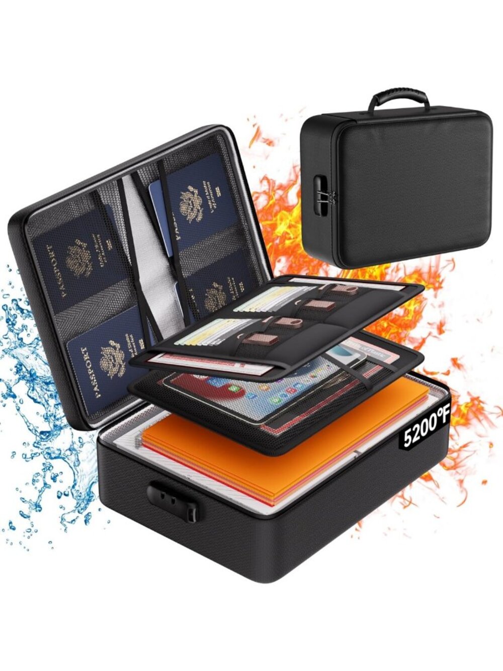 Fireproof Document Organizer Box with Lock | Water-Resistant File Storage Safe